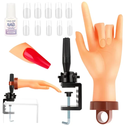 Miniatura 8 de Saviland Mano de práctica para uñas acrílicas, manos falsas móviles flexibles, kit de mano de entrenamiento de manicura para principiantes, mano