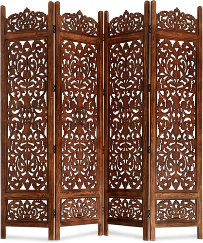 Miniatura 15 de Lightnpro 4 Panel Majestic Wooden Room Divider 64"(W) x 48"(H) Hand-Carved Folding Privacy Screen, Pre-Assembled Decorative Partition for Living