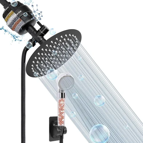 Miniatura 11 de Cabezal de ducha con filtro, alta presión de 8 pulgadas con filtro combinado para agua dura, elimina el cloro, el flúor y las sustancias nocivas - 1