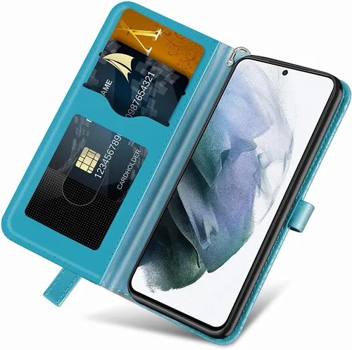 Miniatura 2 de Funda para Samsung Galaxy S21 FE, Samsung S21 FE 5G, piel sintética de alta calidad en relieve con diseño de árbol [atril] [ranuras para tarjetas]