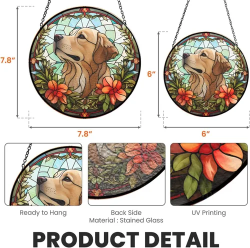 Miniatura 4 de Wrappiness Atrapasoles personalizado para retrato de perro con vitrales – Foto personalizada para perros, regalo de condolencias más profunda por