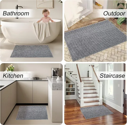 Miniatura 5 de HDFK Alfombra de baño antideslizante de 24 x 16 pulgadas, 2 tonos, felpilla suave, con respaldo de TPR Absorbencia sólida negro blanco Alfombra
