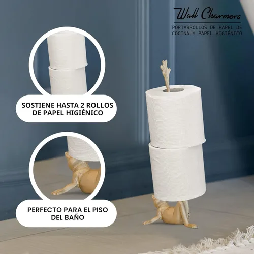 Miniatura 5 de WallCharmers Soporte para toallas de papel dorado, soporte de papel higiénico o de cocina de metal para piso o encimera, rana dorada