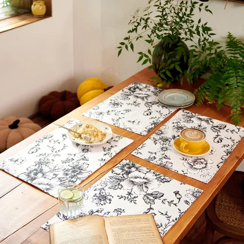Miniatura 7 de JINCHAN Juego de 4 manteles individuales florales de lino de granja, manteles individuales rústicos de temporada para cocina, comedor, decoración