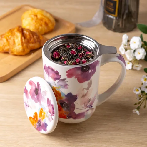 Miniatura 2 de AmorArc Taza de Té de Porcelana con Infusor y Tapas, Taza Grande de 18 Oz con Colador y Soporte para Bolsa para Té de Hojas Sueltas, Taza de Café