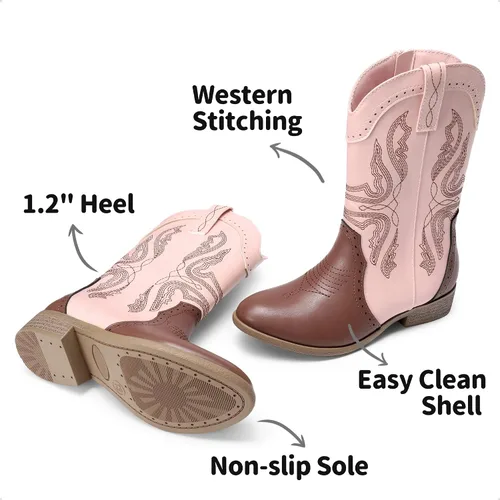 Miniatura 2 de DREAM PAIRS Girls Cowgirl Cowboy Boots Mid Calf Western Riding Shoes