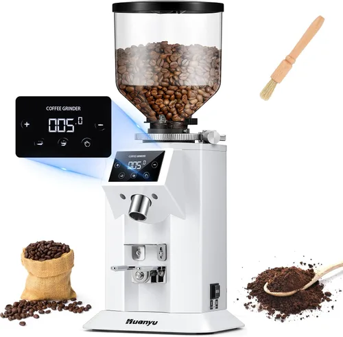 Huanyu Molinillo de café profesional con rebaba plana de 2.913 in, tolva de frijoles de 53 onzas, 15 ajustes de molienda infinitos, molinillo de