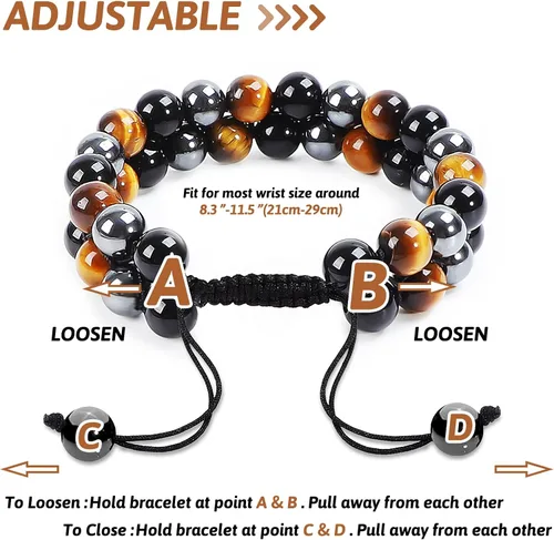Miniatura 12 de MIDON - Pulsera de ojo de tigre, pulsera de triple protección para hombres y mujeres, hecha a mano, cuentas de ojo de tigre, hematita y obsidiana