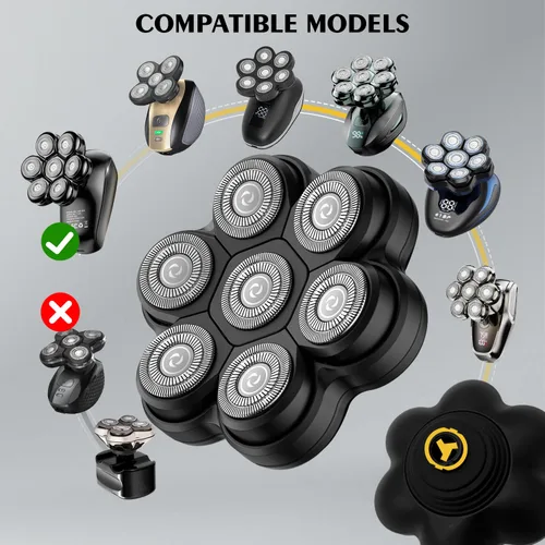 Miniatura 3 de Cabezales de repuesto para afeitadora de cabeza magnética, 7 cuchillas de repuesto compatibles con Freebird Shaver y otras marcas (hmblack7)