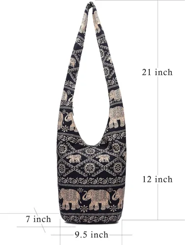 Miniatura 35 de Bolsa de hombro para mujer, de lona en estilo hippie/bohemio para llevar cruzada al hombro, disponible en diferentes colores y estampados