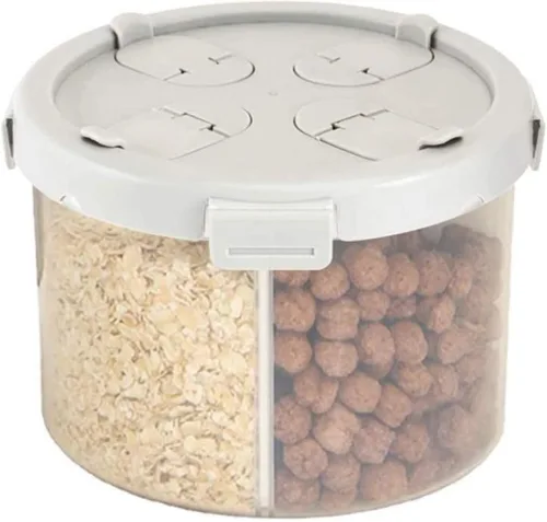 Miniatura 2 de Dispensador de cereales de cocina de plástico de 4 rejillas, caja de almacenamiento de harina y granos, tarro de alimentos secos, recipiente sellado