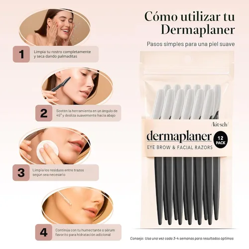 Miniatura 7 de Kitsch Dermaplane - Maquinilla de afeitar facial para mujeres y hombres, maquinillas de afeitar para cejas y afeitadora facial - Maquinilla de Negro