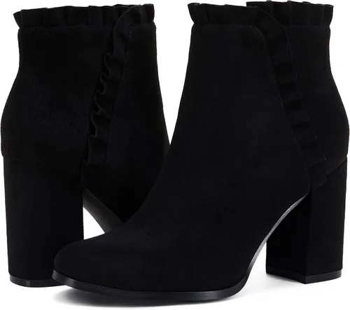 Miniatura 4 de Ermonn Botines de tacón grueso para mujer, de gamuza sintética, con volantes, para otoño e invierno