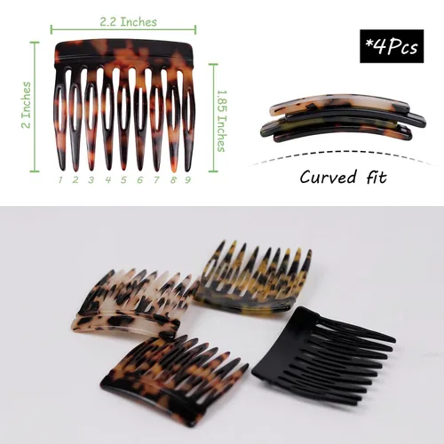 Miniatura 4 de 4 peines laterales de pelo francés para mujer, moño pequeño trenzado, clips de sujeción fuertes para moño (4 colores)