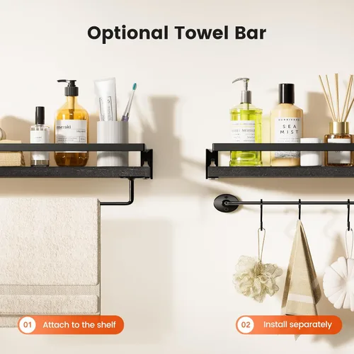 Miniatura 5 de AMADA HOMEFURNISHING AMFS01B - Estantes de baño con toallero, estantes flotantes, estantes de pared para baño/sala de estar/cocina/dormitorio