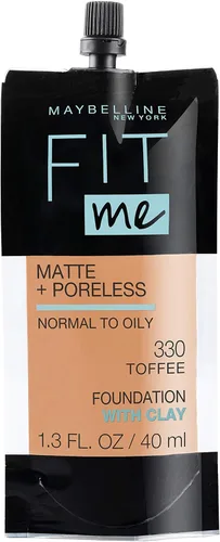 Miniatura 56 de Maybelline New York Fit Me Matte + Poreless Base Líquida, Formato de Bolsa, 220 Natural Beige, 1.3 onzas 220 Beige natural