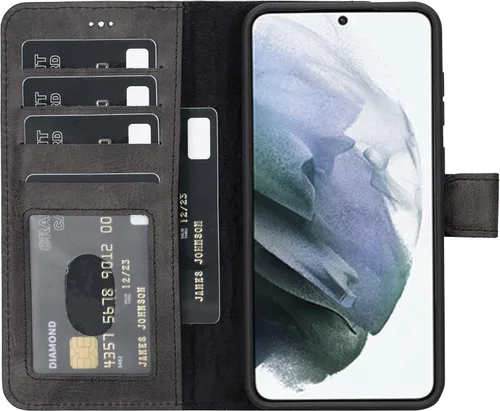 Miniatura 12 de HARDISTON Funda de piel compatible con Samsung Galaxy S22 Ultra – Funda magnética fuerte desmontable hecha a mano con tarjeteros y soporte, Negro