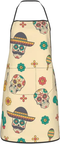 Miniatura 8 de Delantal de calavera de azúcar, delantales de cocina para hombres y mujeres, delantal de cocina, delantal de chef, delantales de jardín ajustables