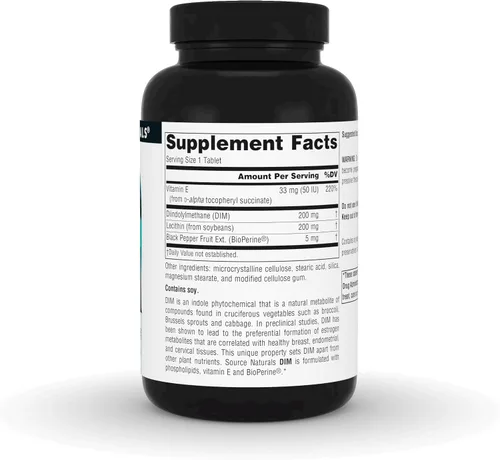 Miniatura 3 de Source Naturals DIM, diindolilmetano 200 mg con bioperina, vitamina E y más - 120 tabletas