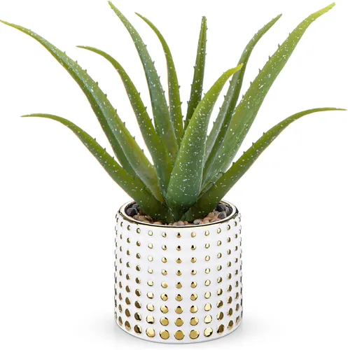 Miniatura 7 de GnFlus Plantas suculentas falsas de aloe vera de 13 pulgadas, suculentas artificiales grandes con maceta negra, planta de aloe sintético en maceta
