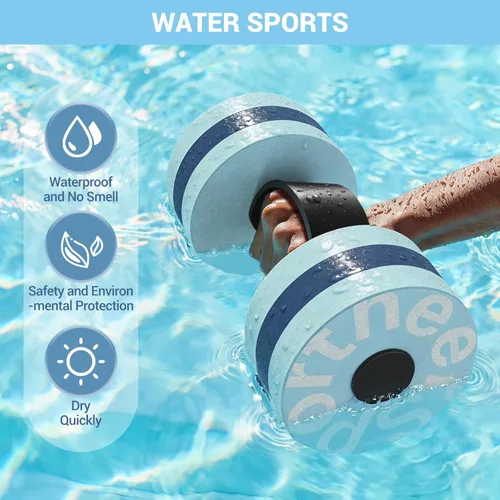 Miniatura 4 de Sportneer Pesas de Agua Mancuernas de Ejercicio Acuático Mancuernas de Agua Aeróbicos Entrenamientos Juego de 2 Pesas de Piscina de Espuma EVA Juego