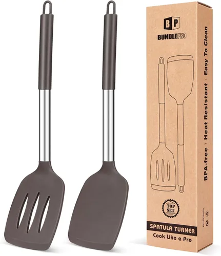 Miniatura 12 de Paquete de 2 espátulas de cocina sólidas de silicona, antiadherentes, utensilios de cocina sin BPA, resistentes al calor, utensilios de cocina