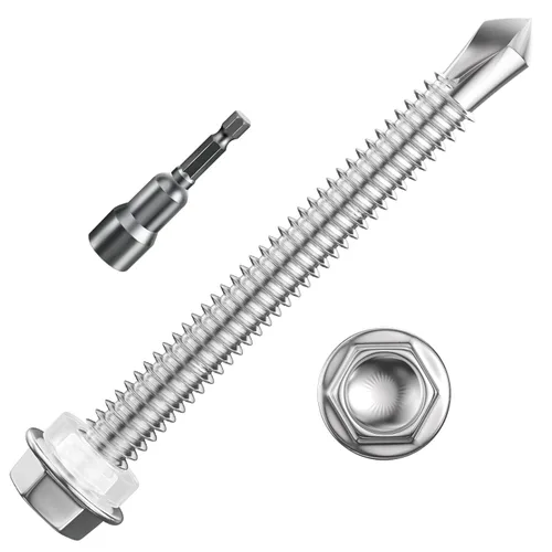 Miniatura 26 de Wensilon (250Pcs) #8×1" Tornillos autoperforantes de cabeza hexagonal con arandela, tornillos de acero inoxidable 410 para chapa metálica, tornillos
