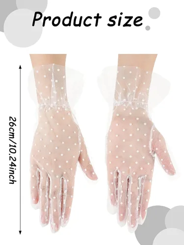 Miniatura 6 de 2 pares de guantes de encaje para mujer, elegantes guantes cortos para boda, fiesta, té, fiesta, vestido de fiesta, guantes transparentes de malla
