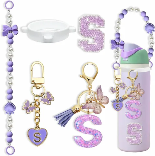 Miniatura 43 de Lindo Juego de Dijes de Letras para Botella de Agua Owala de 24oz, 32oz, 40oz, Owala Kids y Vaso de Café, FreeSip – Incluye Correa con Asa, para Rosa