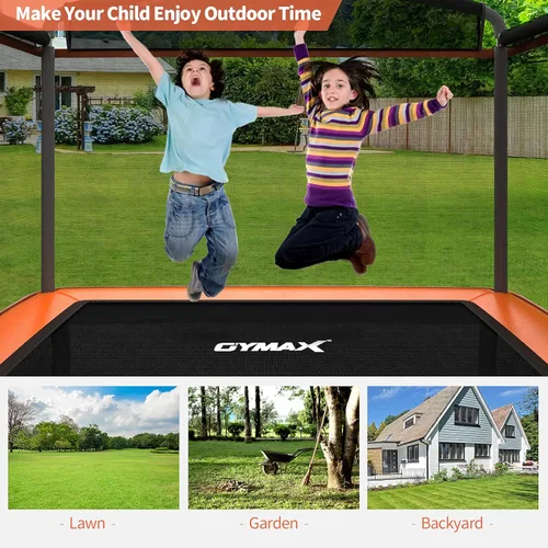 Miniatura 9 de GYMAX Trampolín para niños de 6 pies con columpio, cama elástica rectangular recreativa aprobada por ASTM con red de seguridad, para interiores