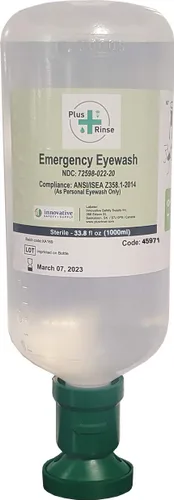 Plum Plus Rinse 45971-2 Botella de lavado de ojos salino estéril, 33.8 fl oz, 3.5" de altura, 3.5" de ancho, 10.5" de largo, 33.9 floozy Volumen