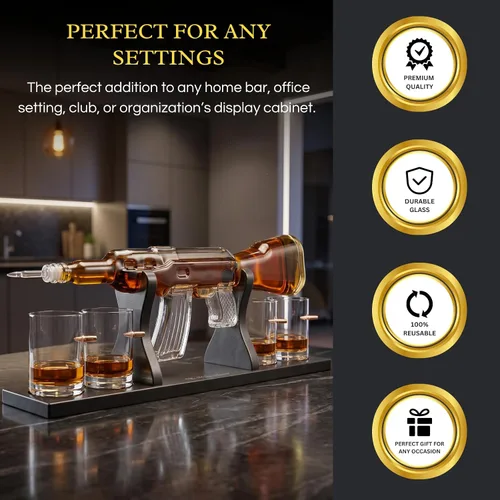 Miniatura 4 de Juego de decantador de whisky AK Gold con 4 vasos de whisky bala - The Wine Savant, regalo para padres, tíos, hijos - Regalos para veteranos, regalo