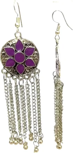 Miniatura 2 de DESI HAWKER Pendiente oxidado de plata Bali Jhumki Jhumka Joyería Bollywood gota cuelgan largo NI-128, Metal