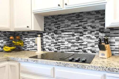Miniatura 4 de Azulejo de mosaico de metal en muro - LNG oblonga en negro/gris/plateado 5 piezas/paquete - Estilo retro rústico vintage para remodelar la pared