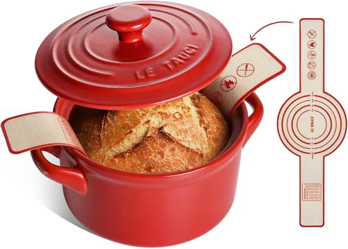Miniatura 13 de LE TAUCI Horno holandés de cerámica de 3 cuartos - Ligero, no tóxico, no necesita curado - Apto para horno, microondas y lavavajillas, olla Rojo