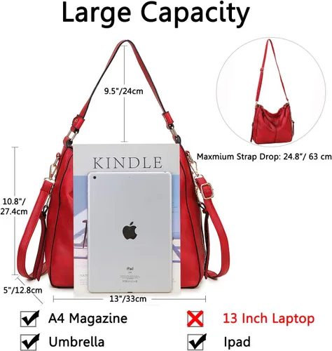Miniatura 3 de VONXURY - Bolso de mano de piel sintética para mujer, bolso de hombro grande con bolsillos laterales para trabajo y viajes