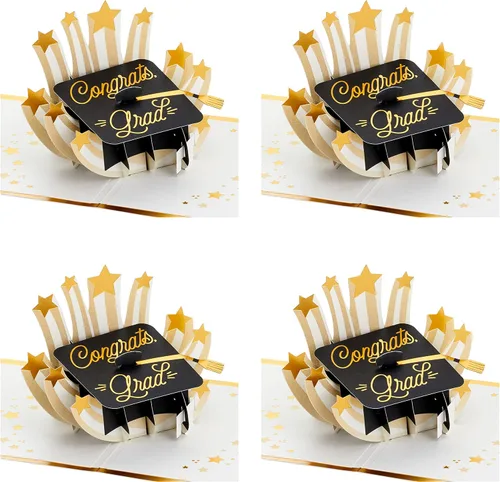 Hallmark Signature Paper Wonder - Tarjetas de graduación emergentes, tapa de graduación (4 tarjetas 3D con sobres)