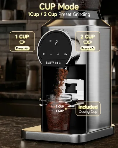 Miniatura 3 de Molinillo de café cónico con rebabas de acero inoxidable de 1.575 pulgadas, 34 ajustes de molienda y antiestático, molinillo eléctrico para expreso