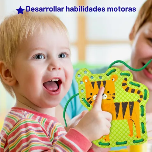 Miniatura 5 de KRAFUN Safari Animal Kit de cordones para artes y manualidades preescolares, 10 tarjetas fáciles de atar para niños pequeños con habilidades motoras
