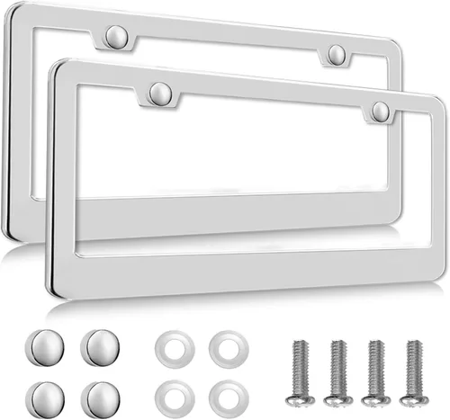 Miniatura 7 de 2 unidades de marcos de matrícula negro mate, 2 agujeros, soporte de matrícula de acero inoxidable resistente al óxido sólido, Lengnoyp, cubierta