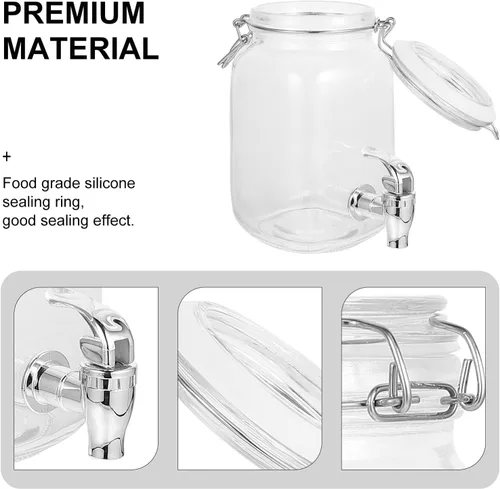Miniatura 2 de Hemoton Dispensador de vidrio Frasco dispensador de bebidas Tarro de vidrio con grifo de fiesta de jugo de bebida con grifo grifo