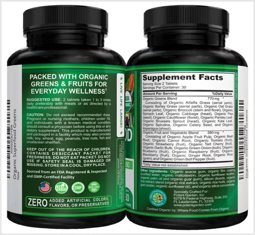 Miniatura 4 de Potent Garden Suplemento orgánico de superalimentos, frutas y verduras rico en vitaminas y antioxidantes con alfalfa, raíz de remolacha y cereza