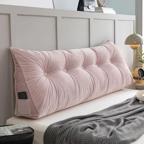 Miniatura 7 de Almohada de pared triangular con botones copetudos, cojín de apoyo de lectura, almohada de cama de lectura suave, color sólido, soporte para cuello