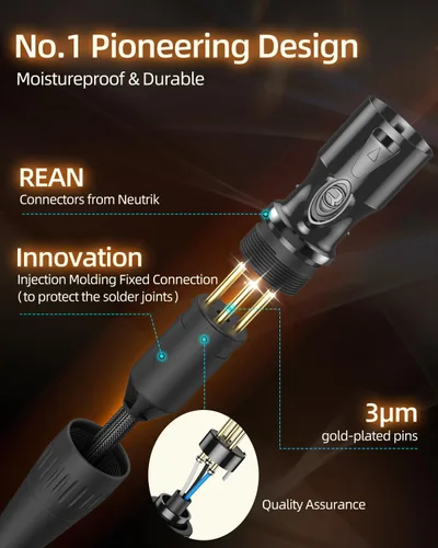 Miniatura 4 de XLR Cables de 3.3 pies, cable de micrófono profesional sin ruido, conectores dorados Rean-Neutrik, cable de micrófono equilibrado, 99.99% OFC, cable