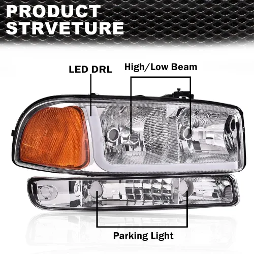 Miniatura 2 de CNNELL Faros delanteros LED compatibles con GMC 1999-2007 Sierra 1500/Yukon, 2001-2007 Sierra 1500 HD/2500 HD/3500 con lámparas de señal