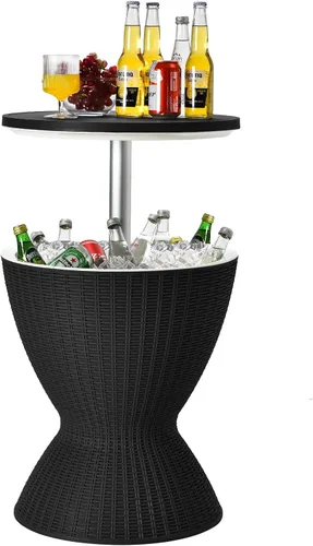 Byroce - Mesa auxiliar enfriadora para exteriores, mesa de bar de patio con enfriador de cerveza y vino de 8 galones, estilo ratán, mesa de cóctel