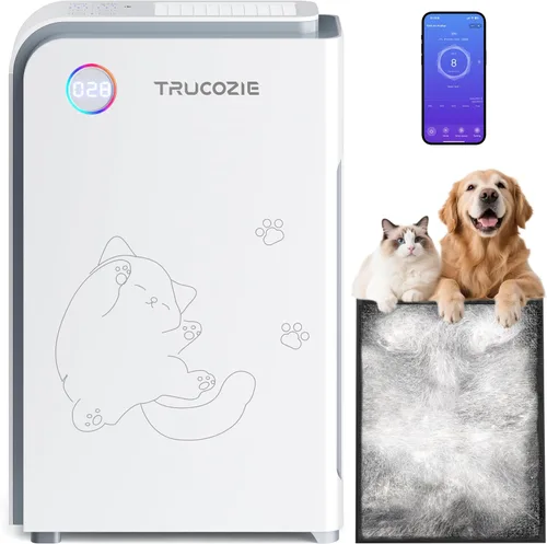 Trucozie Purificador de aire grande para mascotas para el hogar de hasta 3000 pies cuadrados, absorbe el pelo flotante de gatos y perros, WiFi