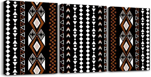 Miniatura 9 de Erosebridal Bohemian Wall Decor 12"x16" 3 Piece Country Southwestern Canvas Wall Art Boho Aztec Arrows Diamond Poster Print Black Gray Geometric