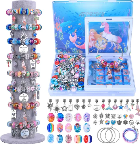 Miniatura 12 de AIPRIDY Kit de fabricación de pulseras con dijes, juego de regalos de unicornio sirena que puede inspirar imaginación y creatividad, kit de 104