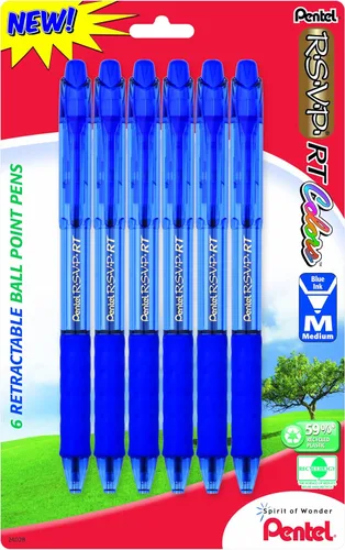 Miniatura 19 de Pentel RSVP RT Colors - Bolígrafo retráctil de punta redonda, línea mediana, barril, tinta rosa, paquete de 2 unidades (BK93CRBP2P)